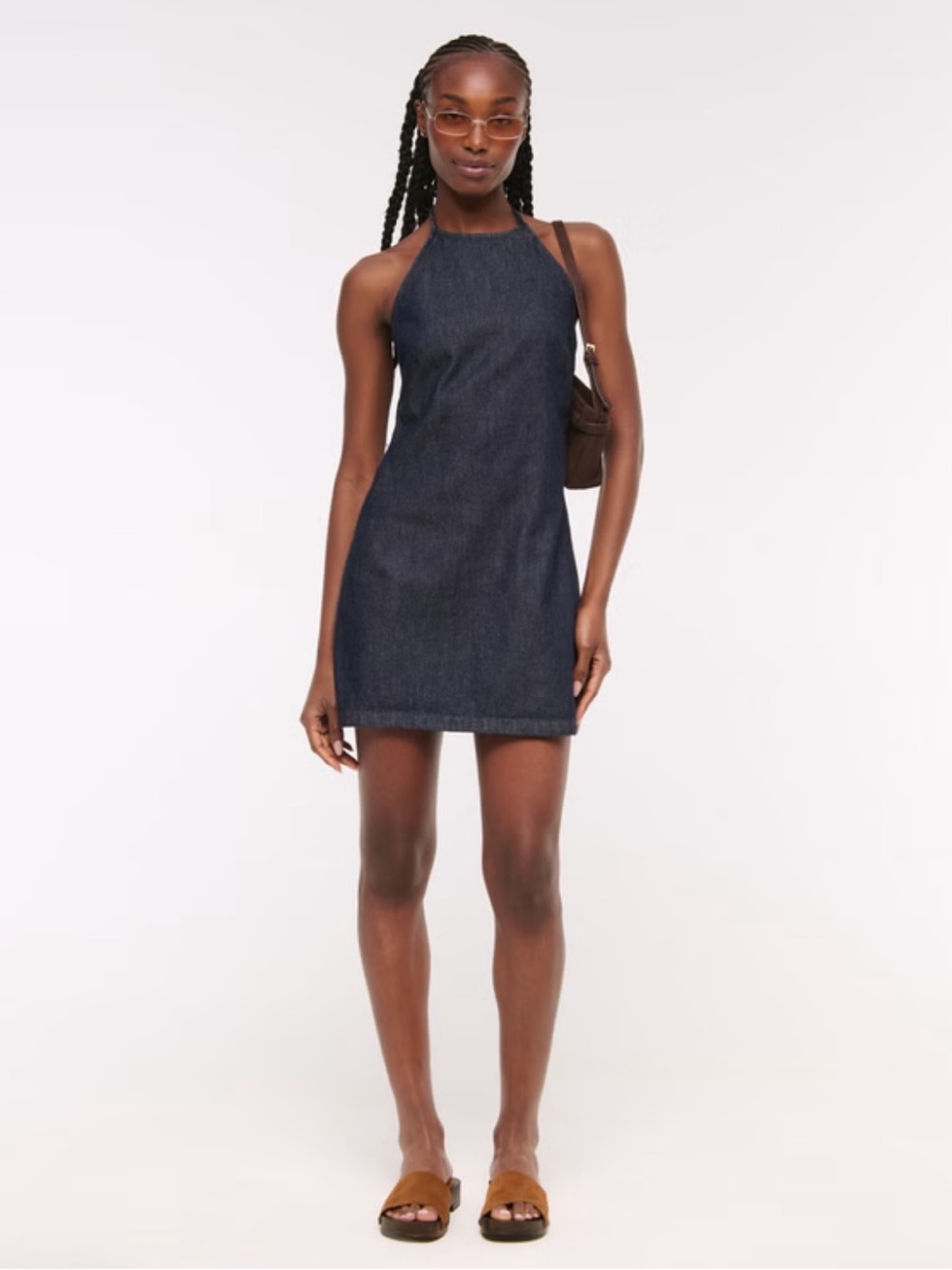 Abercrombie Open Back Halter Denim Mini Dress - Dark Indigo M